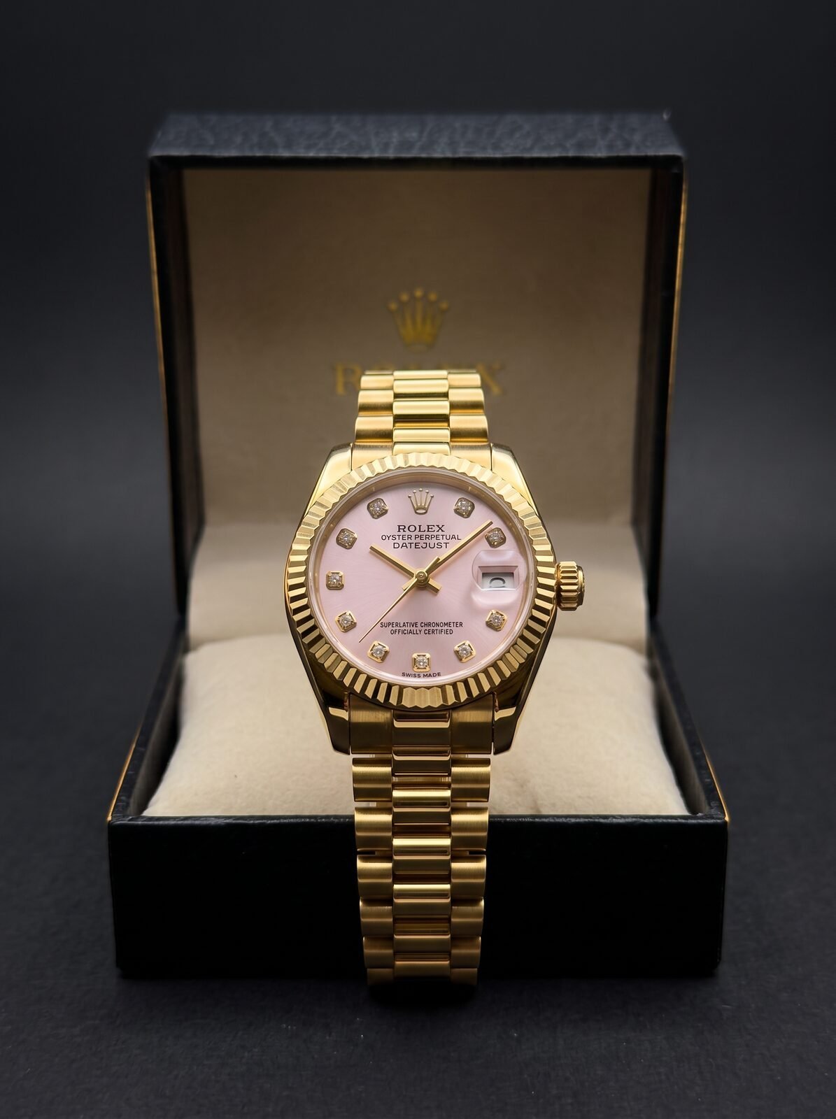 ROLEX FEMMES GOLD TABLEAU ROSE 2025 BOITE SIMPLE